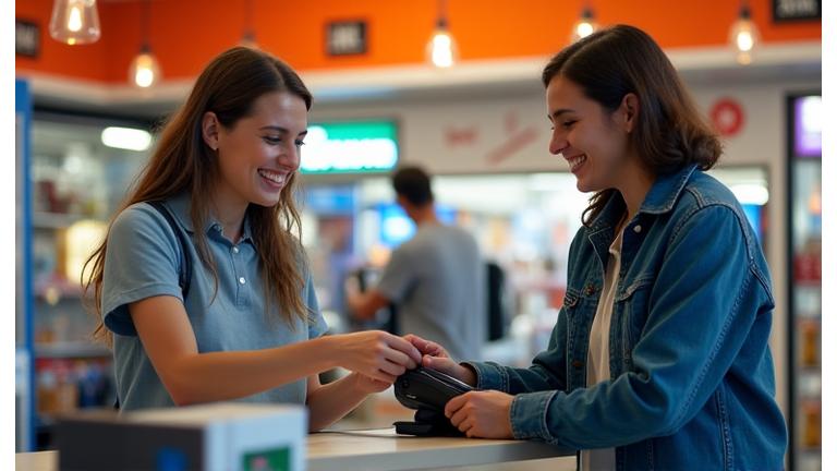 Persona recargando saldo a un TAG en una tienda de conveniencia con un POS